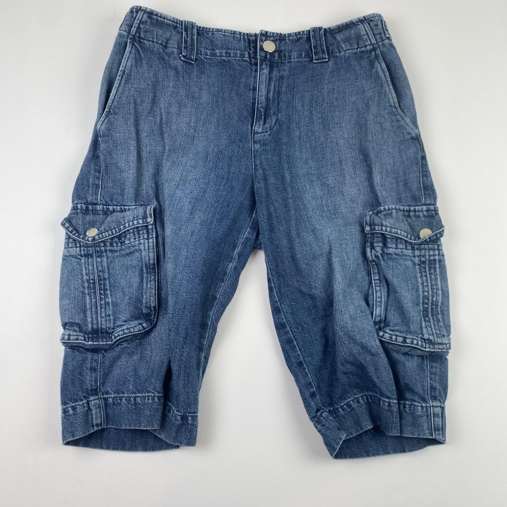 Lauren Ralph Lauren Cargo Bermuda Shorts Womens 2 Blue Denim Cotton Linen